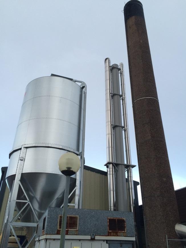 Pellet silo & flue mast at Raigmore